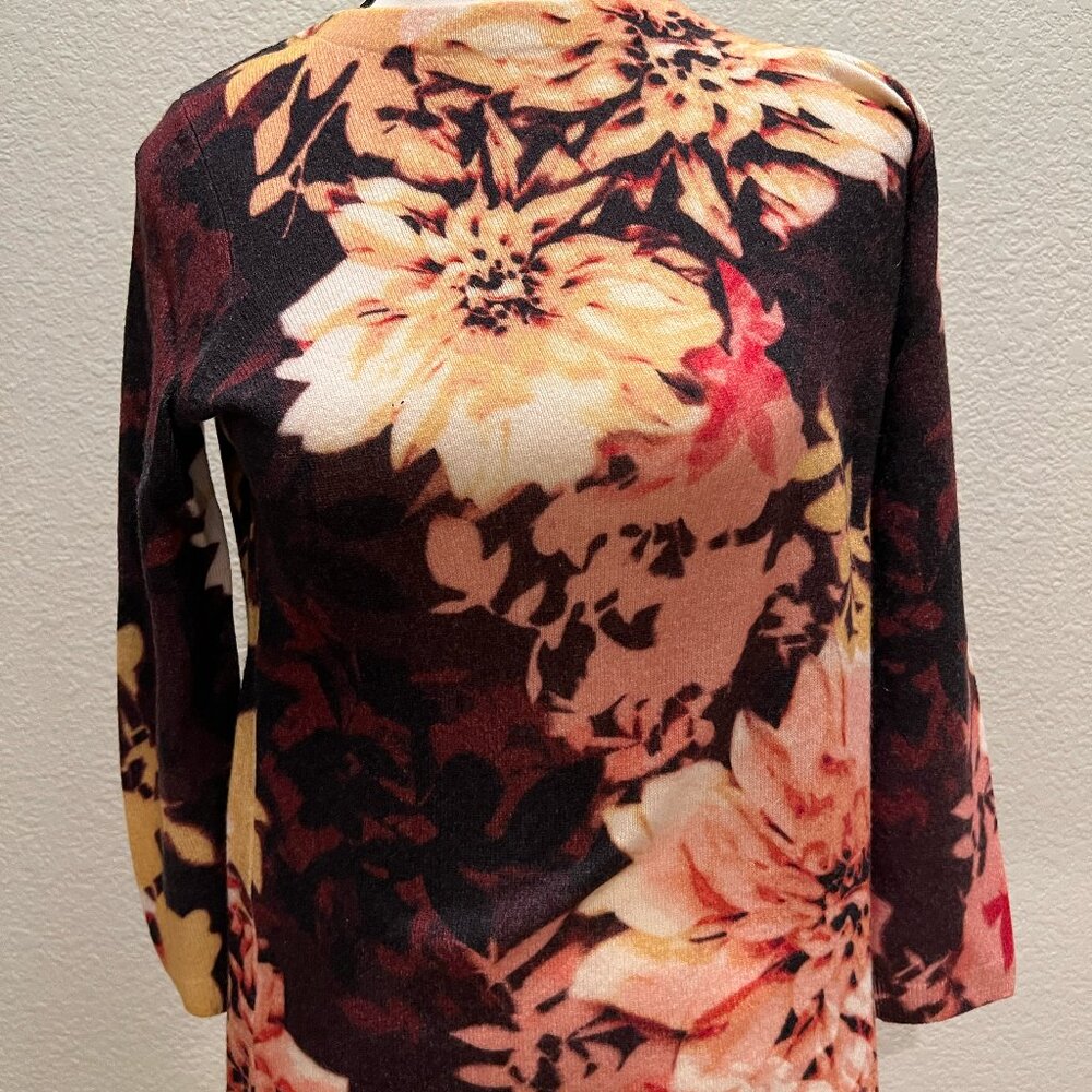 Talbots 100% Cashmere Crewneck Floral  Sweater Size M